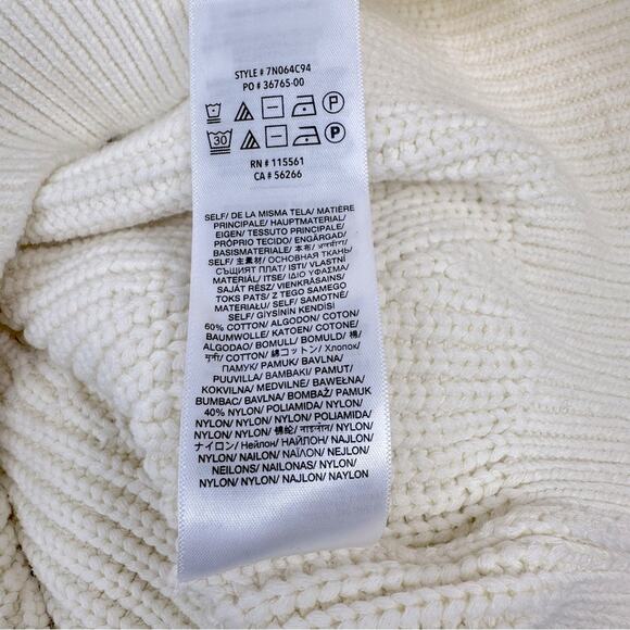 7 For All Mankind Sz M Knit Blouson Sleeve Sweater Cream Boho  Cotton Blend Soft - Picture 15 of 16